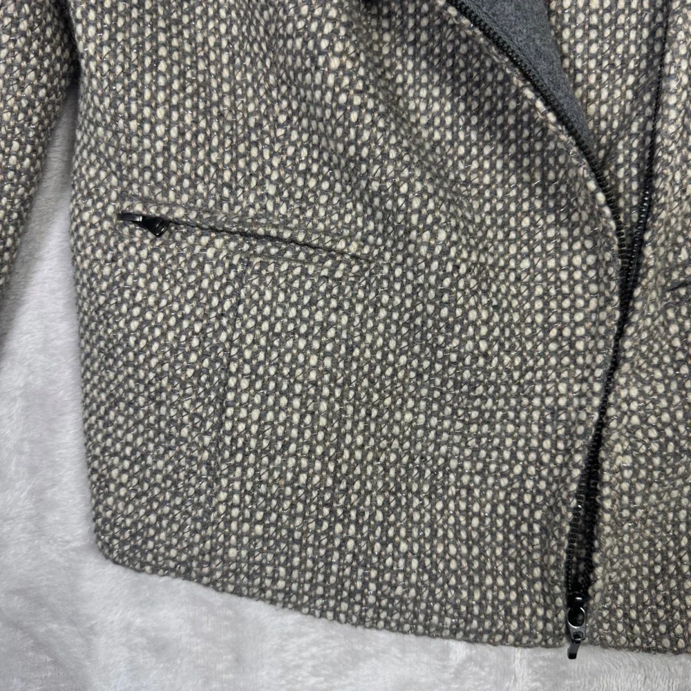 Talbots Petites 4P Gray Tweed Wool Blend Jacket‎ Career Moto Zip Front Metallic